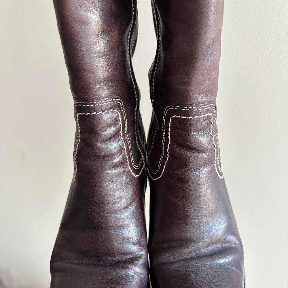 Franco Fortini Women Donna Mid-Calf Heeled Leather Boots, Y2K, Brown, Size 7.5M - Picture 9 of 16